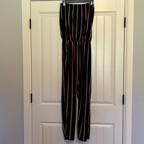 Exist Pants - EXIST jumpsuit…black with salmon and white strips.